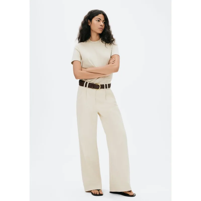 Calça Feminina Cintura Alta Em Alfaiataria - Creme 036
