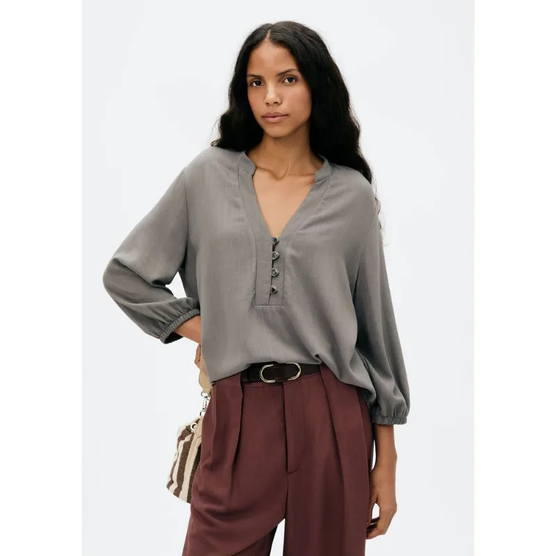 Blusa Básica Feminina Manga 7/8 Bufante - Cinza M