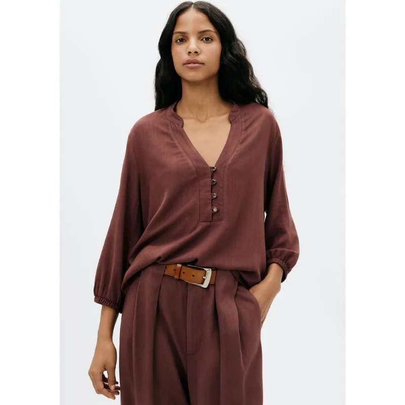 Blusa Básica Feminina Manga 7/8 Bufante - Vinho P