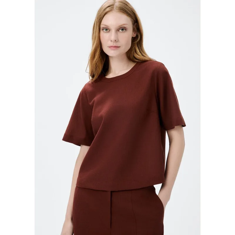 Blusa Feminina Manga Média Com Linho - Vinho M