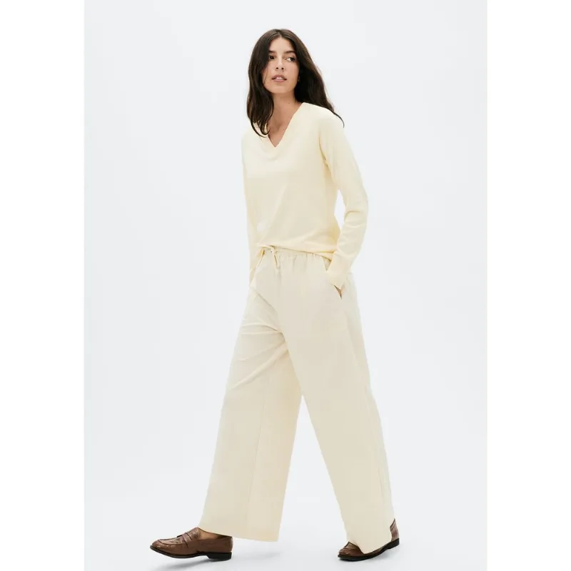 Calça Feminina Reta Cintura Alta Com Linho - Creme G