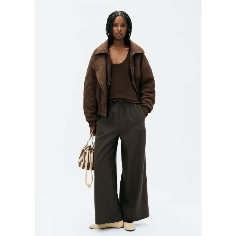 Calça Feminina Reta Cintura Alta Com Linho - Marrom G