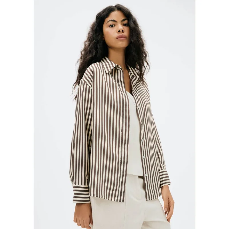 Camisa Feminina Manga Longa Listrada - Marrom XP