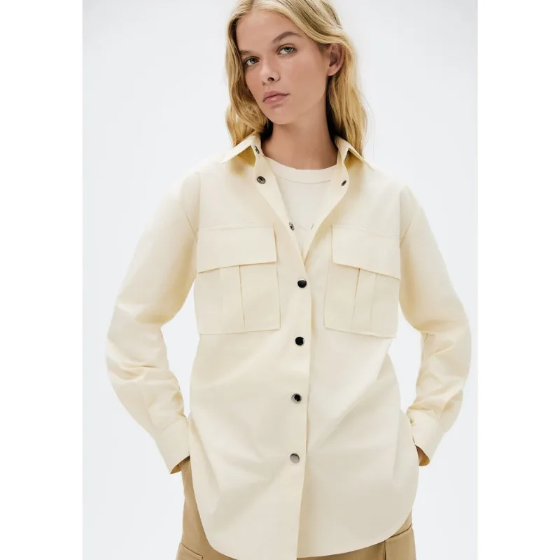 Camisa Feminina Manga Longa Com Bolso - Creme P