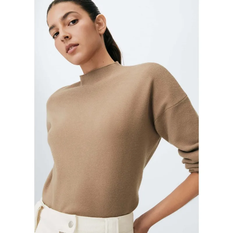 Blusão Feminino Gola Alta Em Tricô - Bege M