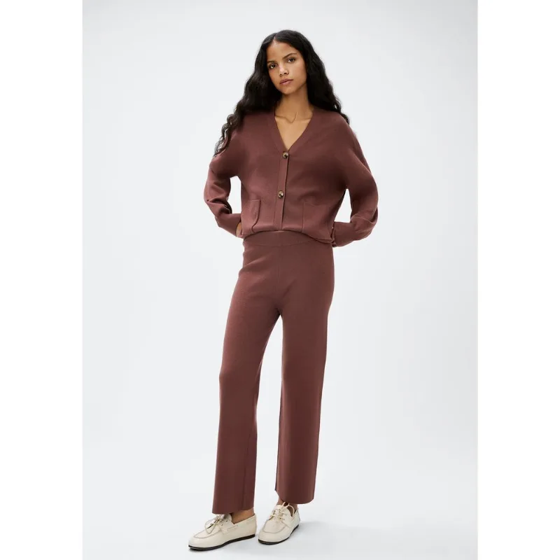 Calça Feminina Reta Cintura Alta Em Tricô - Vinho XP