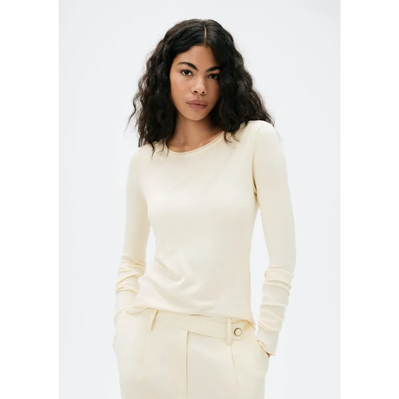 Blusa Feminina Manga Longa Slim Em Tricô Leve - Creme P