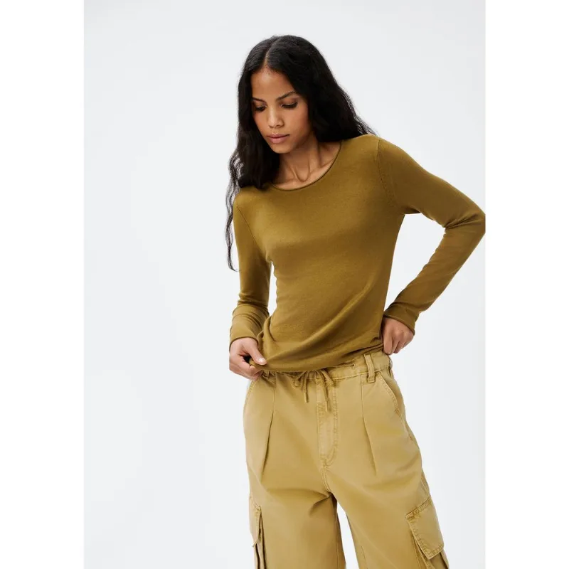 Blusa Feminina Manga Longa Slim Em Tricô Leve - Caqui P