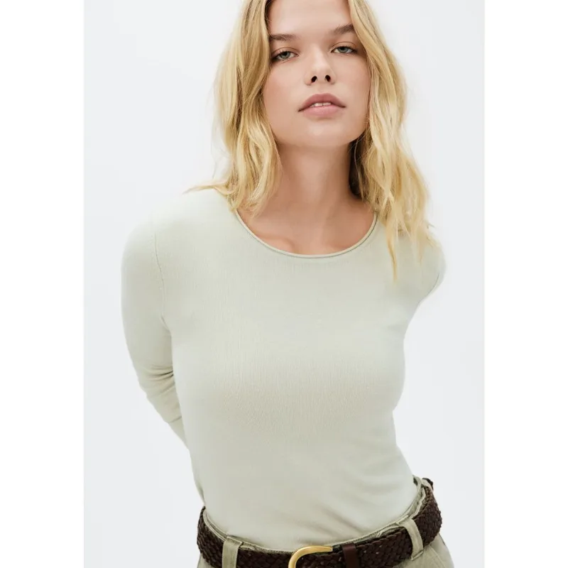 Blusa Feminina Manga Longa Slim Em Tricô Leve - Verde M