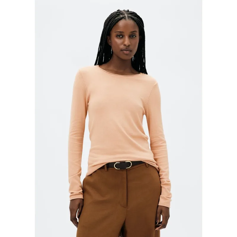 Blusa Feminina Manga Longa Slim Em Tricô Leve - Salmão M