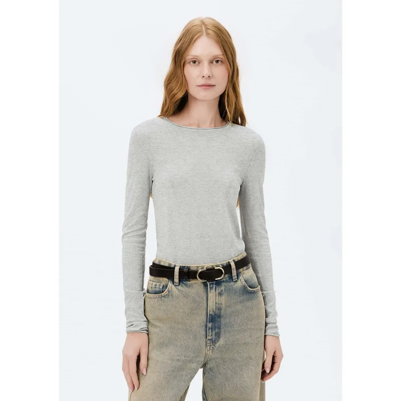 Blusa Feminina Manga Longa Slim Em Tricô Leve - Cinza M