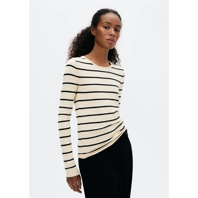Blusa Feminina Manga Longa Slim Listrada Em Tricô - Off white G