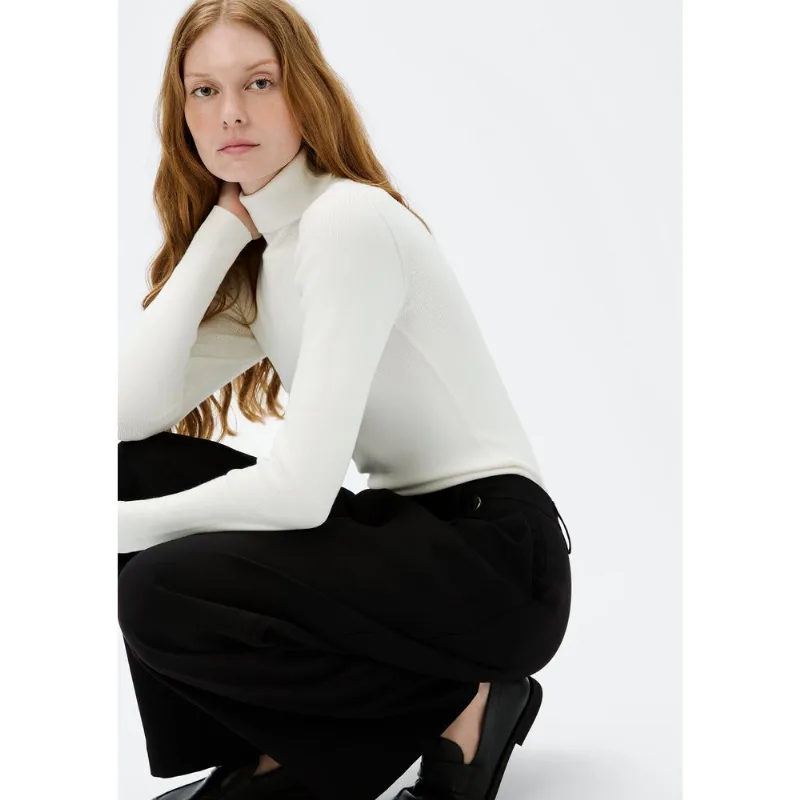 Blusa Feminina Manga Longa Em Tricô Canelado - Off white P