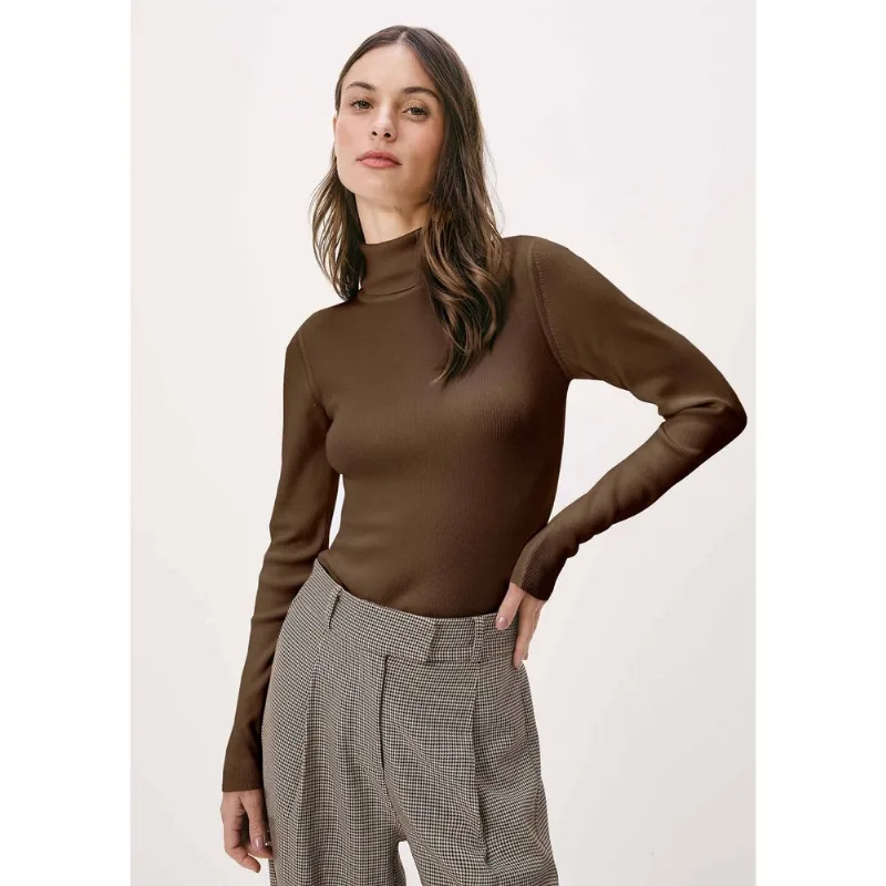 Blusa Feminina Manga Longa Em Tricô Canelado - Marrom P