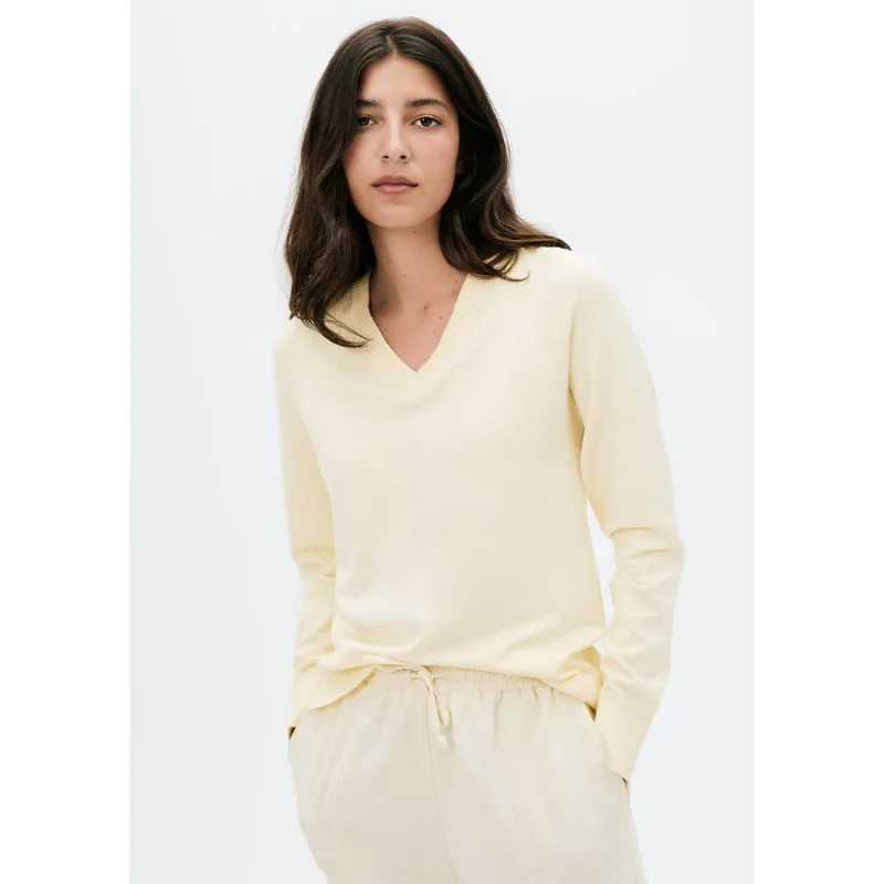 Blusão Feminino Decote V Em Tricô - Amarelo G