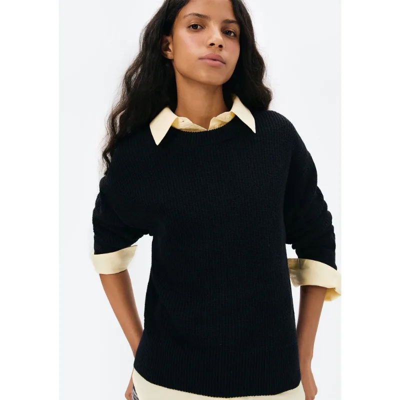 Blusão Feminino Em Tricô de Algodão - Preto P