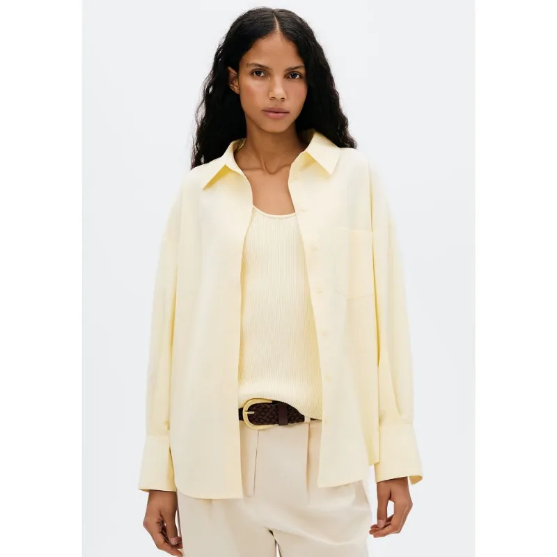 Camisa Feminina Manga Longa Com Bolso - Amarelo XG