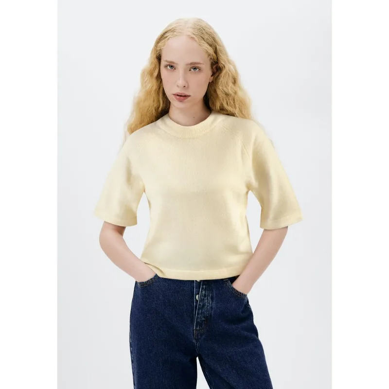 Blusa Feminina Manga Curta Em Tricô - Amarelo M