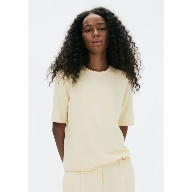 Blusa Feminina Manga Curta Em Tricô Leve - Creme P
