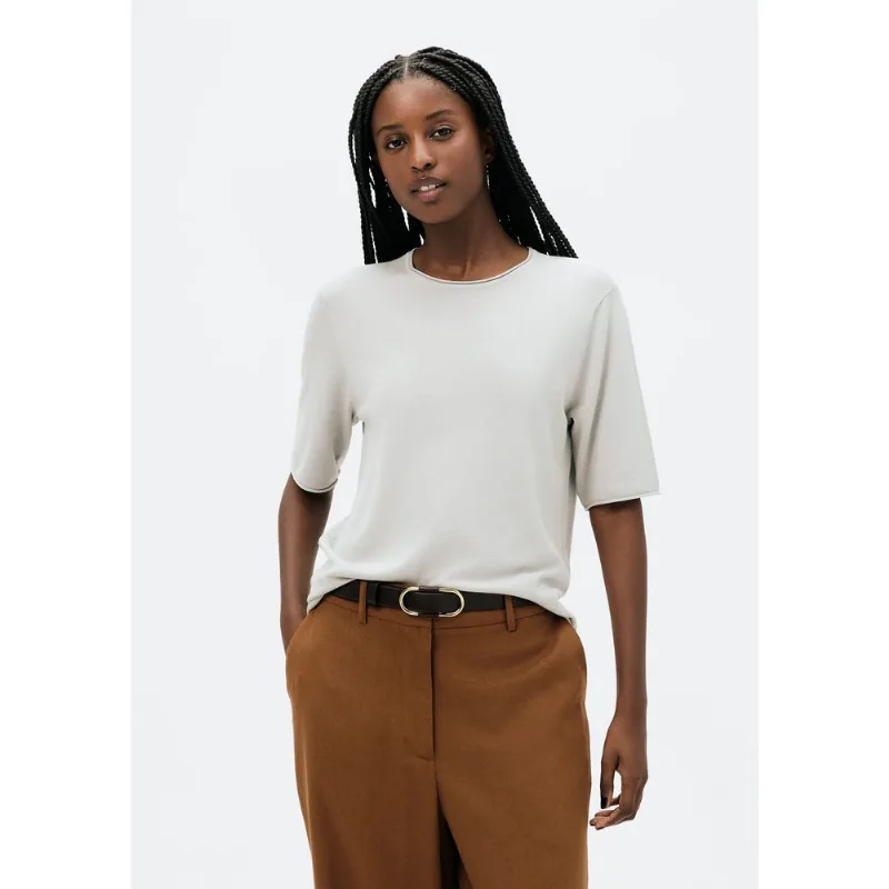 Blusa Feminina Manga Curta Em Tricô Leve - Cinza XG