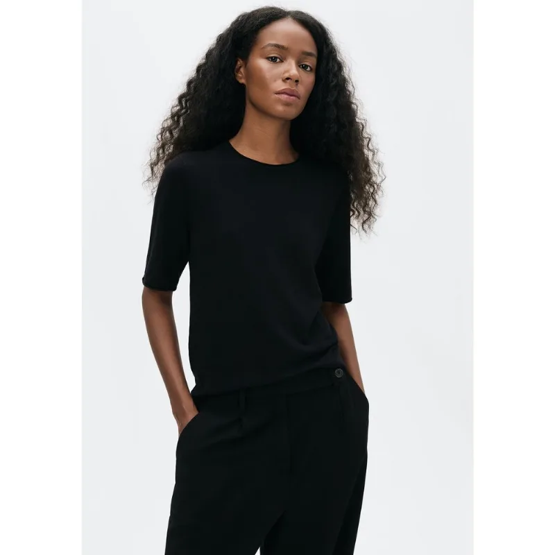 Blusa Feminina Manga Curta Em Tricô Leve - Preto G