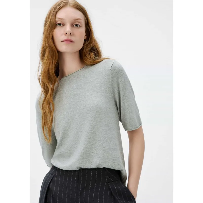 Blusa Feminina Manga Curta Em Tricô Leve - Cinza M