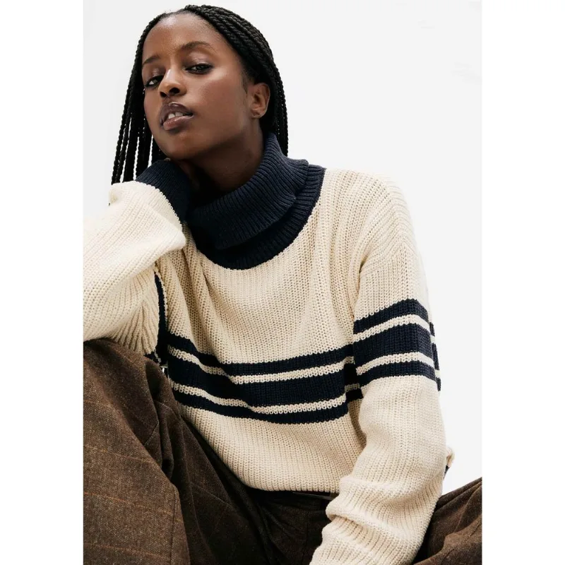 Blusão Feminino Gola Alta Em Tricô Canelado - Off white XG