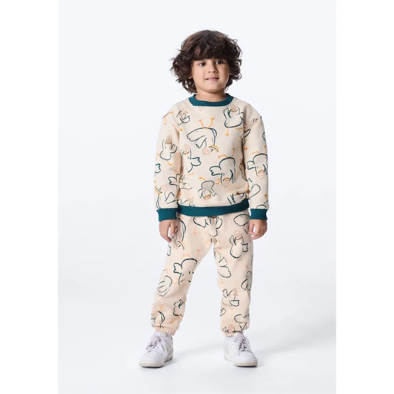 Calça De Moletom Infantil Menino Toddler Estampada - Nude 002