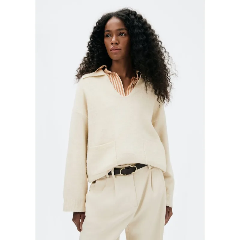 Blusão Feminino Decote V Em Tricô - Creme M