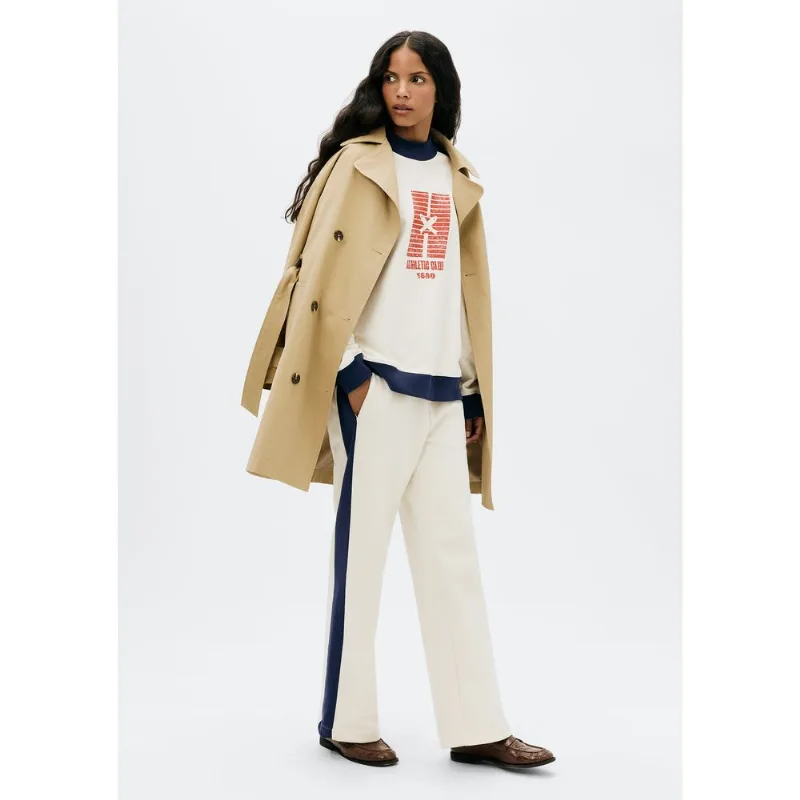 Calça Feminina Wide Leg Em Moletom - Creme M
