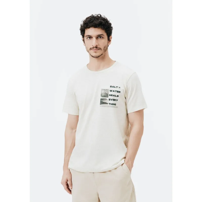 Camiseta Masculina Manga Curta Em Linho Estampada - Off white XXG