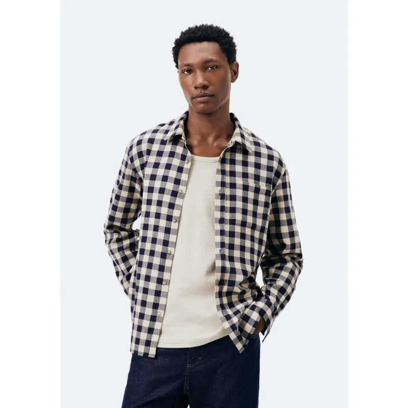 Camisa Masculina Regular em Fio Tinto Quadriculado - Azul XXG
