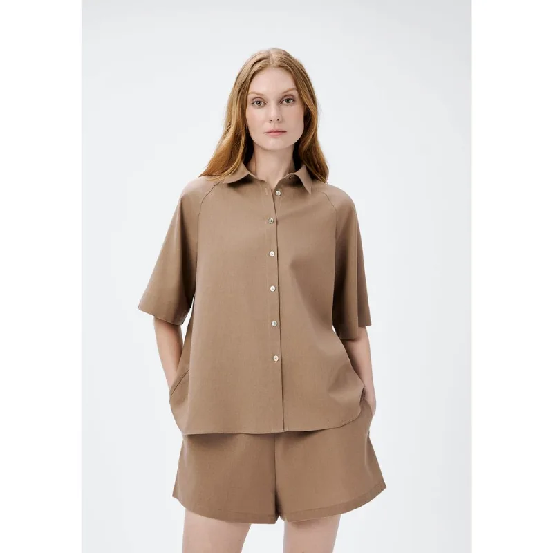 Camisa Feminina Meia Manga Evasê - Marrom M