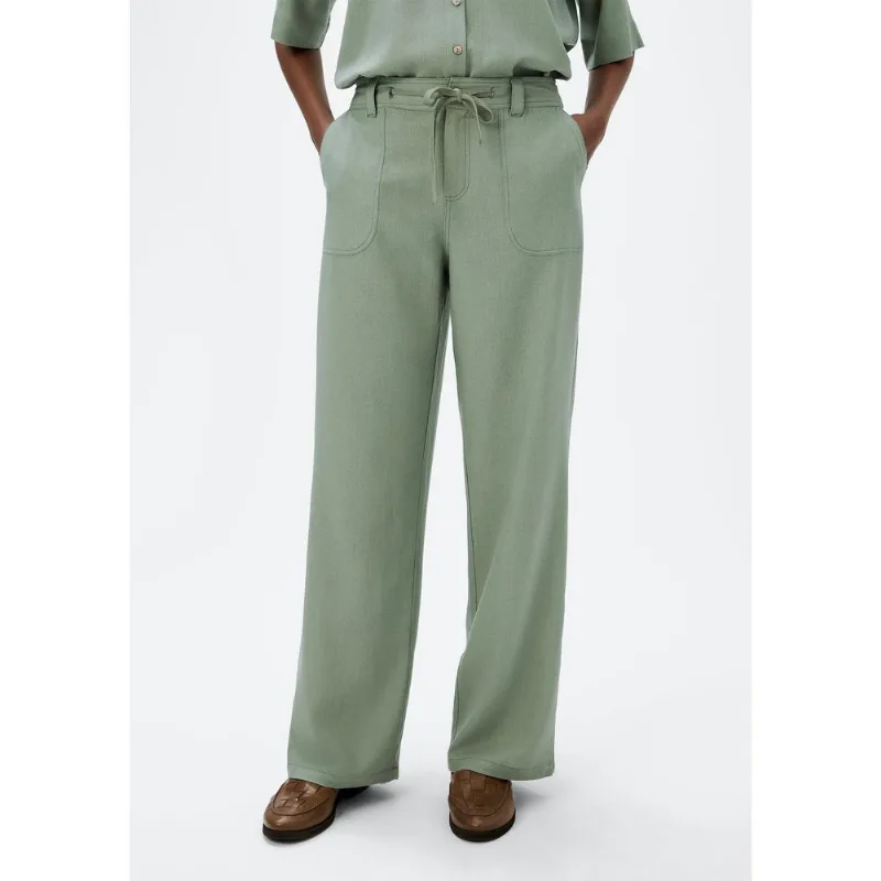 Calça Feminina Reta Cintura Alta Com Linho - Verde 040