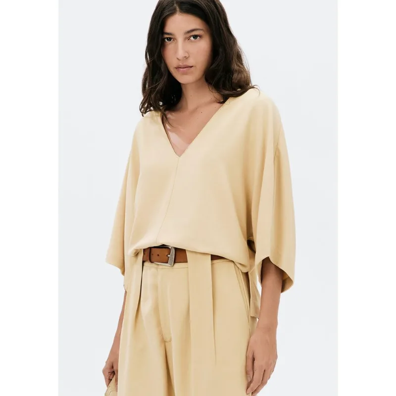 Blusa Feminina Decote V Manga 3/4 - Bege G