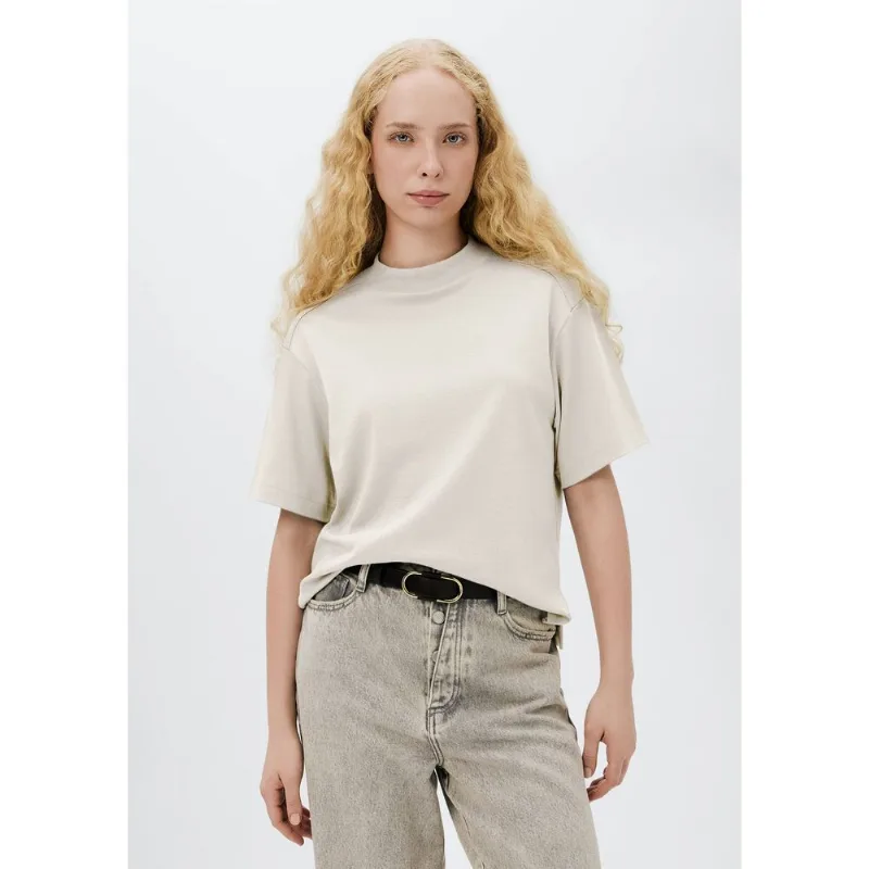 Camiseta Feminina Manga Curta Em Algodão Peruano - Off white M