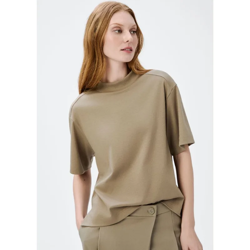 Camiseta Feminina Manga Curta Em Algodão Peruano - Bege P