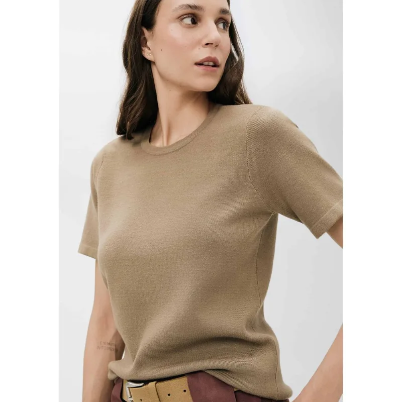 Blusa Feminina Manga Curta Em tricô - Bege M