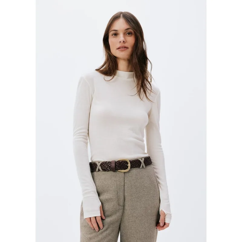 Blusa Feminina Manga Longa Gola Alta - Creme P