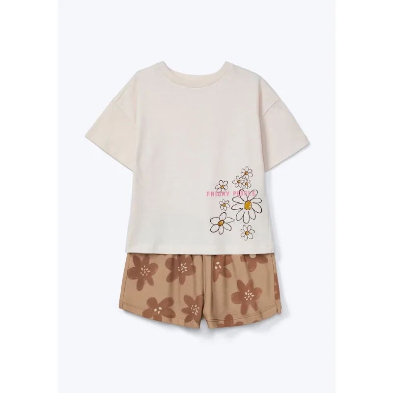 Conjunto Infantil Menina Curto Estampado - Bege 008