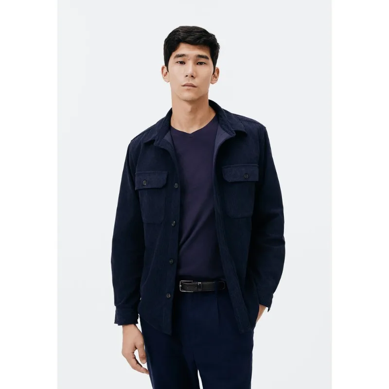 Camisa Overshirt Masculina Manga Longa Em Veludo Cotelê - Azul G