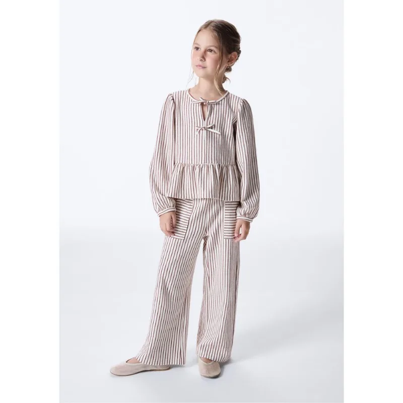 Calça Infantil Menina Wide Leg Fio Tinto Listrado - Marrom 014