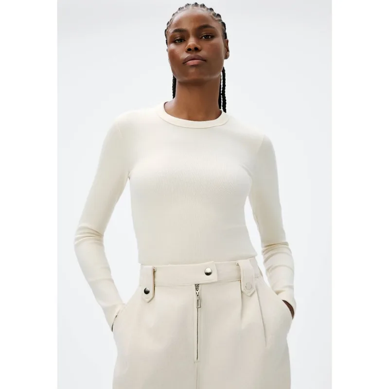 Blusa Feminina Manga Longa Slim Em Ribana - Creme P