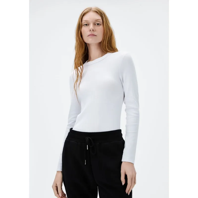 Blusa Feminina Manga Longa Slim Em Ribana - Branco G