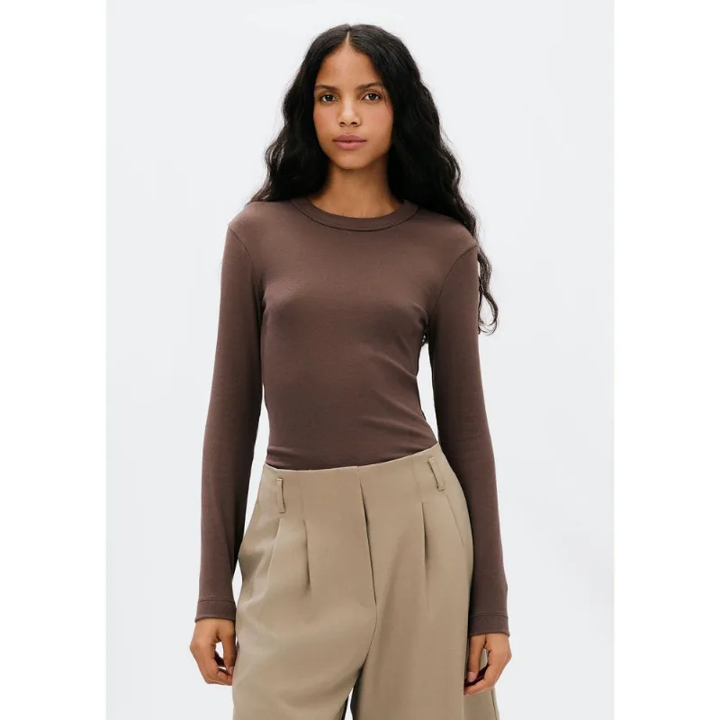 Blusa Feminina Manga Longa Slim Em Ribana - Marrom XP