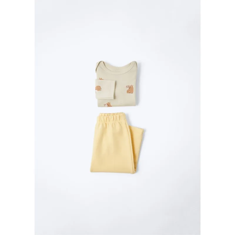 Conjunto Longo Bebê Menino Estampado - Bege 06M