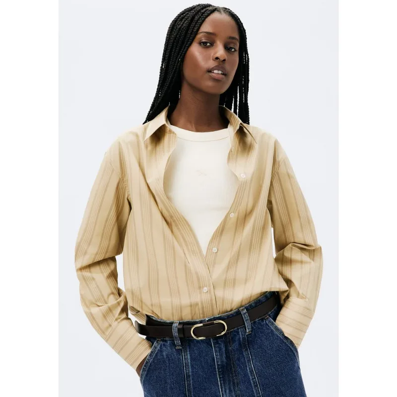 Camisa Feminina Manga Longa Em Fio Tinto - Bege M