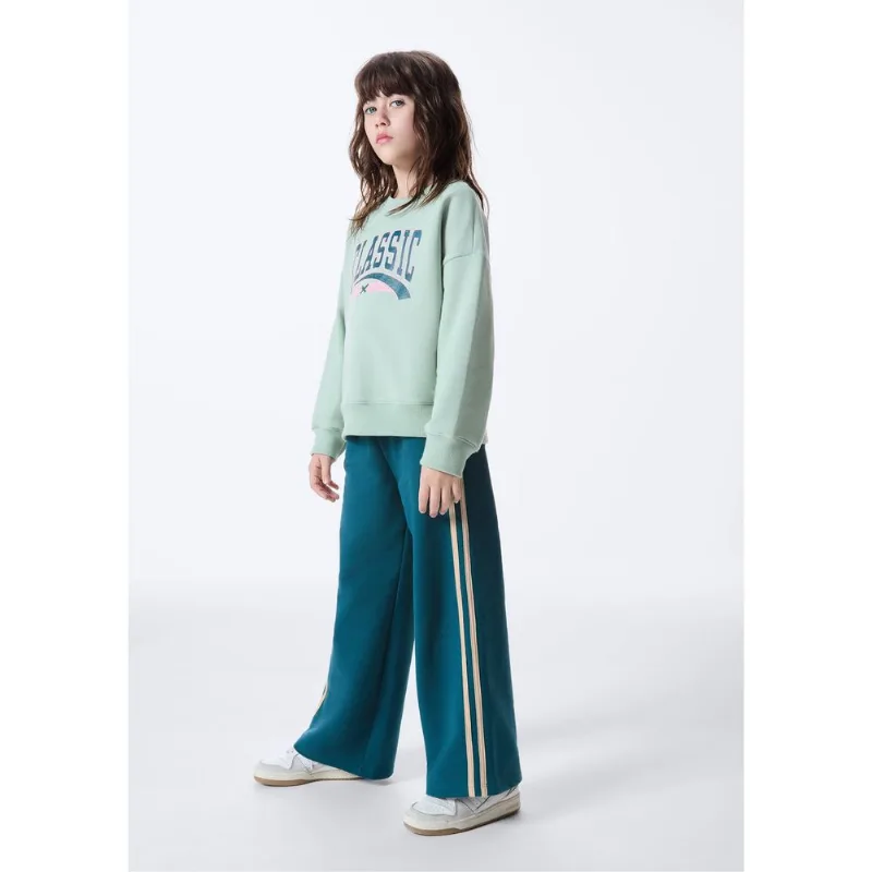 Calça Wide Leg Infantil Menina Em Moletom - Verde 016