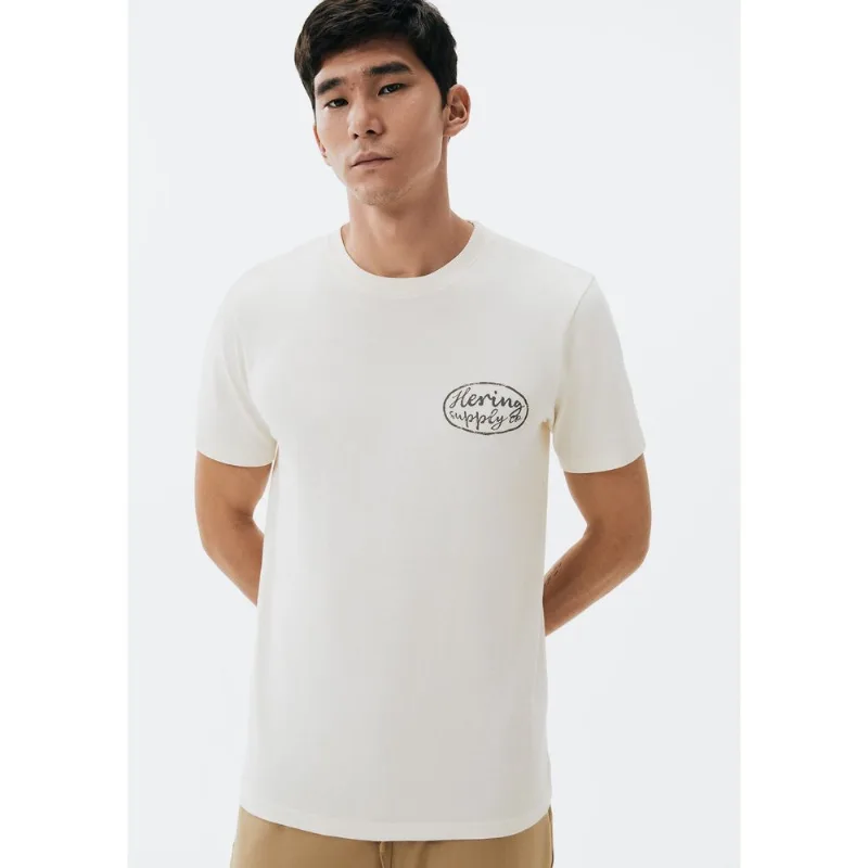 Camiseta Masculina Manga Curta Com Estampa - Off white M