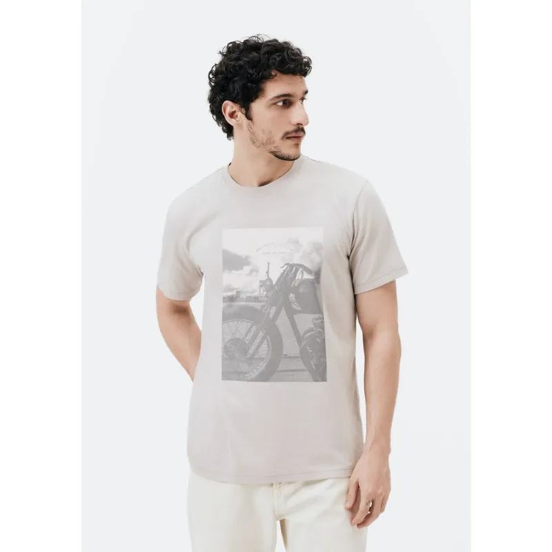 Camiseta Masculina Manga Curta Com Estampa - Bege EXG